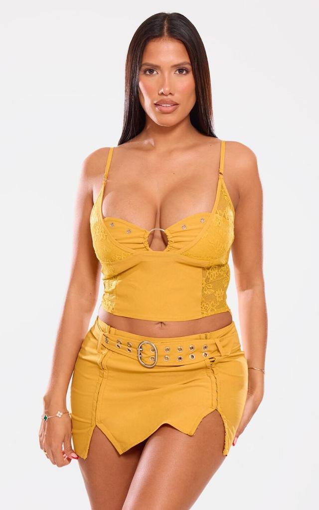 Shape Mustard Lace Insert Ring Detail Utility Corset Top Product Image