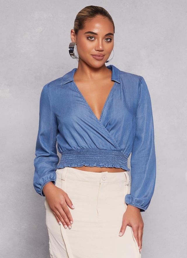 Womens Chambray Faux Wrap Crop Top Product Image