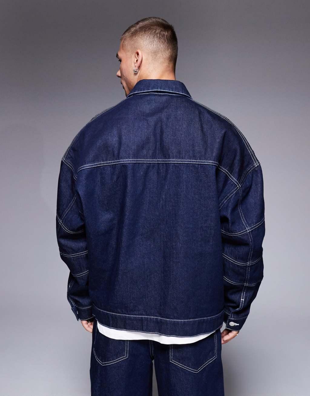 ASOS DESIGN oversized denim jacket with seam detail in indigo - part of a set Product Image