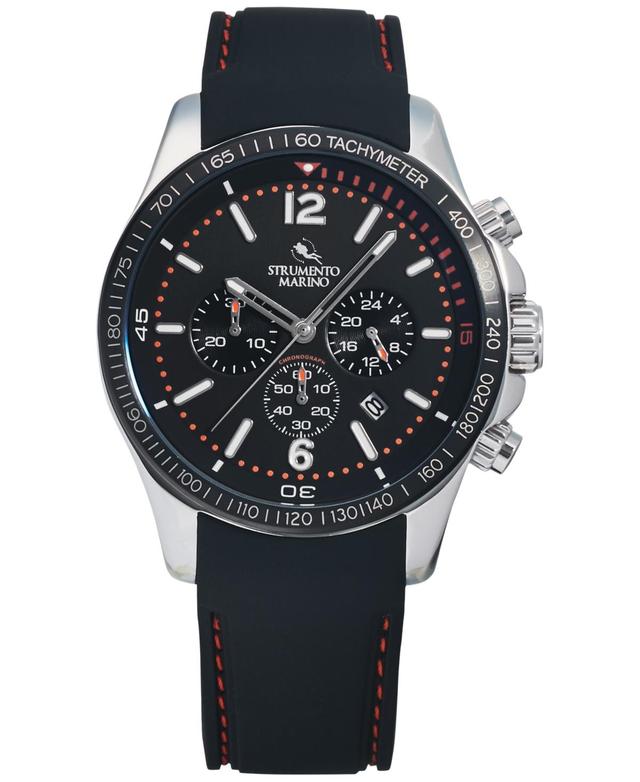 Strumento Marino Mens Chronograph Lincoln Black Silicone Strap Watch 45mm - Black Dial  Black Silicone Strap Product Image