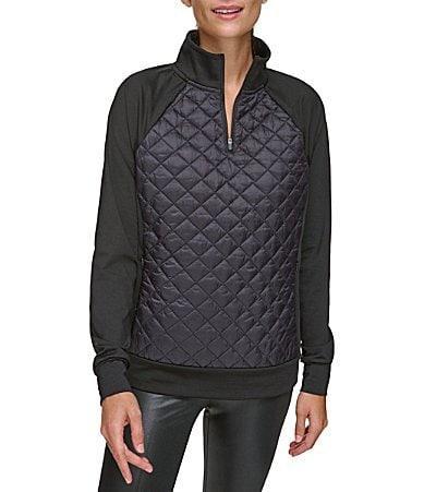 Andrew Marc Sport Quilted Knit Quarter Zip Mock Neck Long Sleeve Pullover Top Product Image