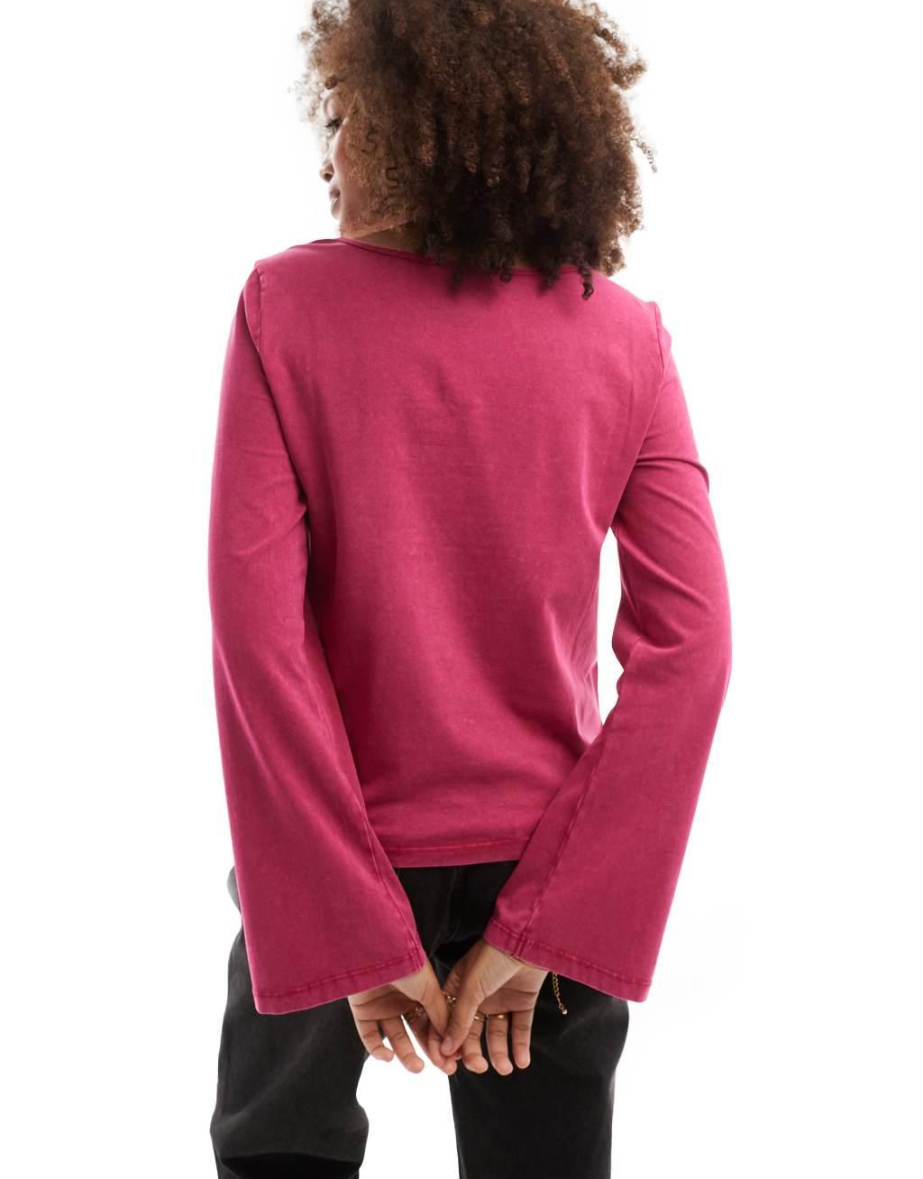 ONLY wide sleeve top in washed red  Product Image