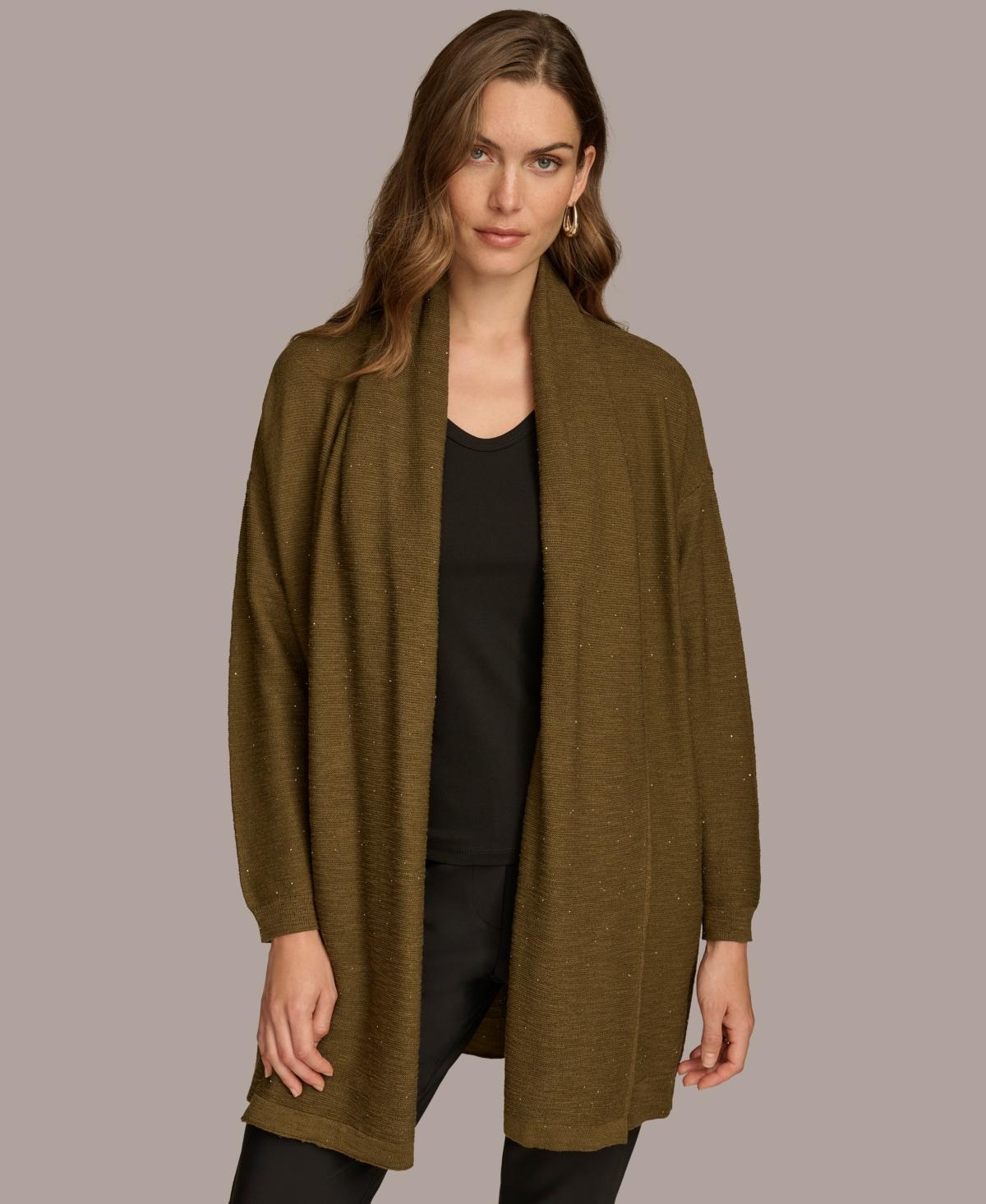 Donna Karan New York Womens Micro-Sequin Scarf Neck Cardigan Product Image