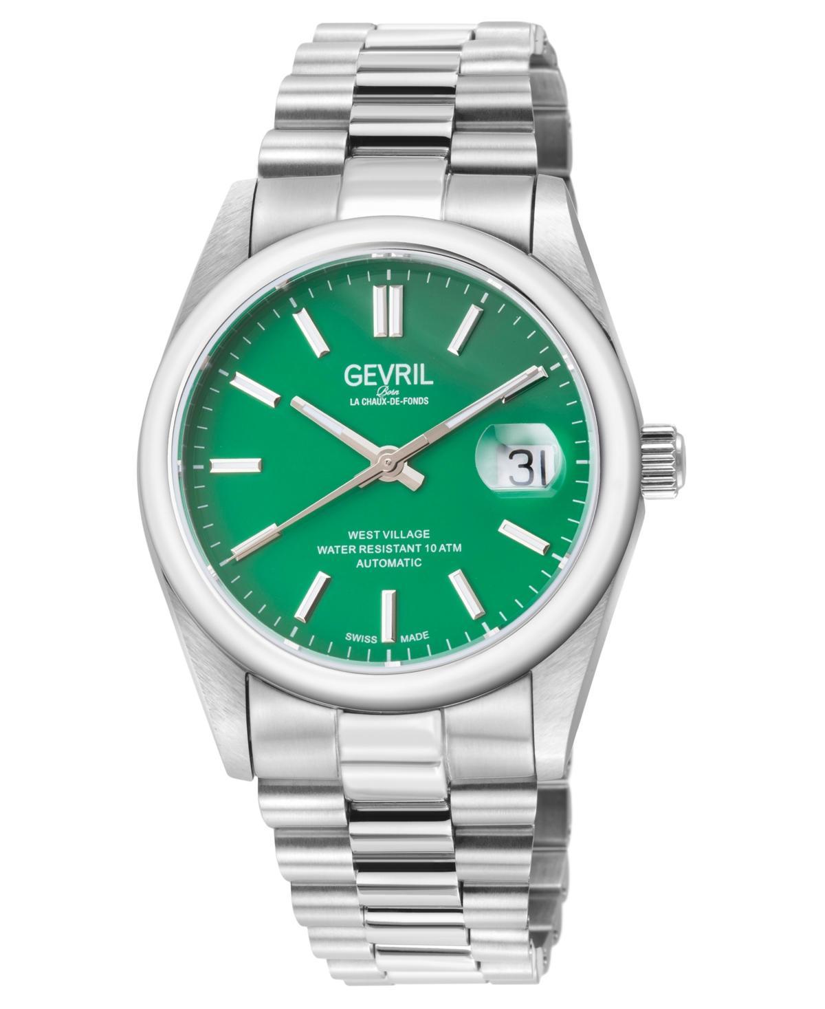 Gevril Mens West Village Swiss Automatic Silver-Tone Stainless Steel Bracelet Watch 40mm Product Image