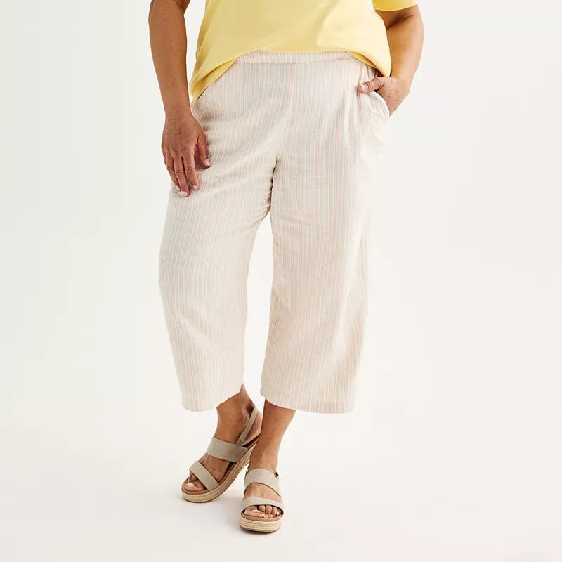 Plus Size Croft & Barrow Button-Tab Pull-On Wide Leg Crop Pants, Womens Product Image