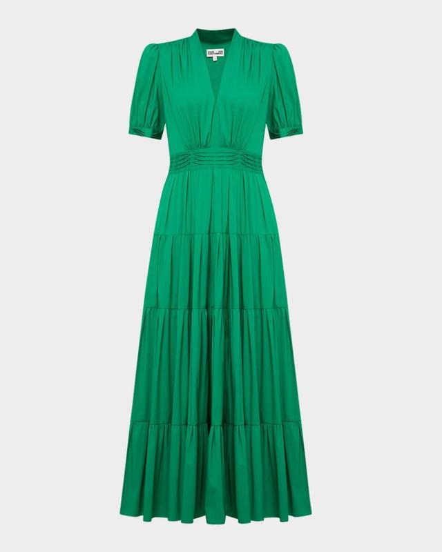 Darby Tiered Puff-Sleeve Pintuck Midi Dress Product Image