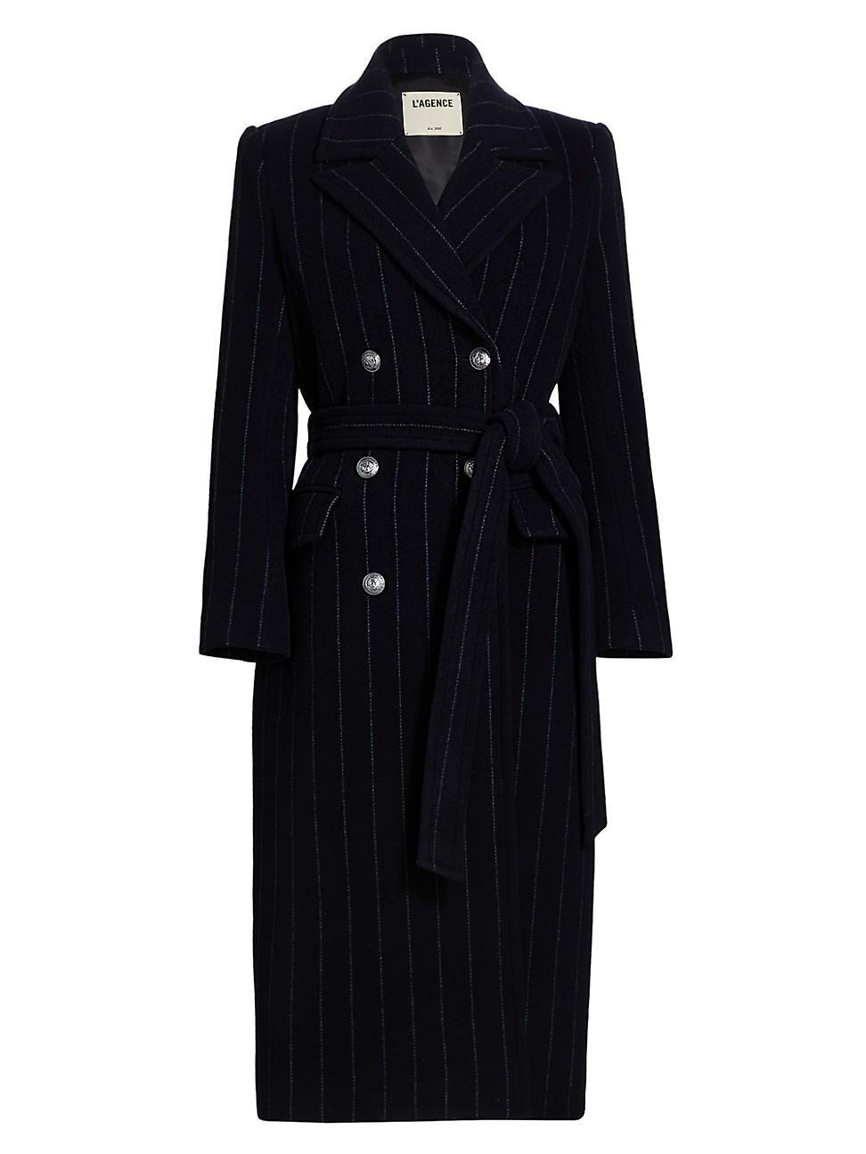 Womens Olina Pinstripe Wool-Blend Belted Coat Product Image