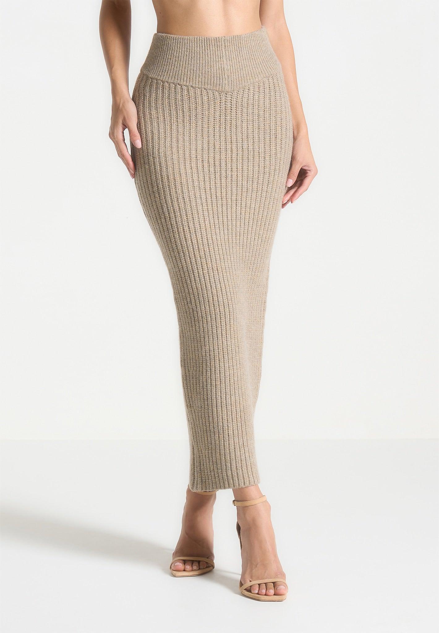 Angled Waist Knit Maxi Skirt - Beige Marl Female Product Image