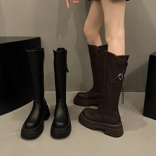 Platform Buckled Knee High Boots Product Image