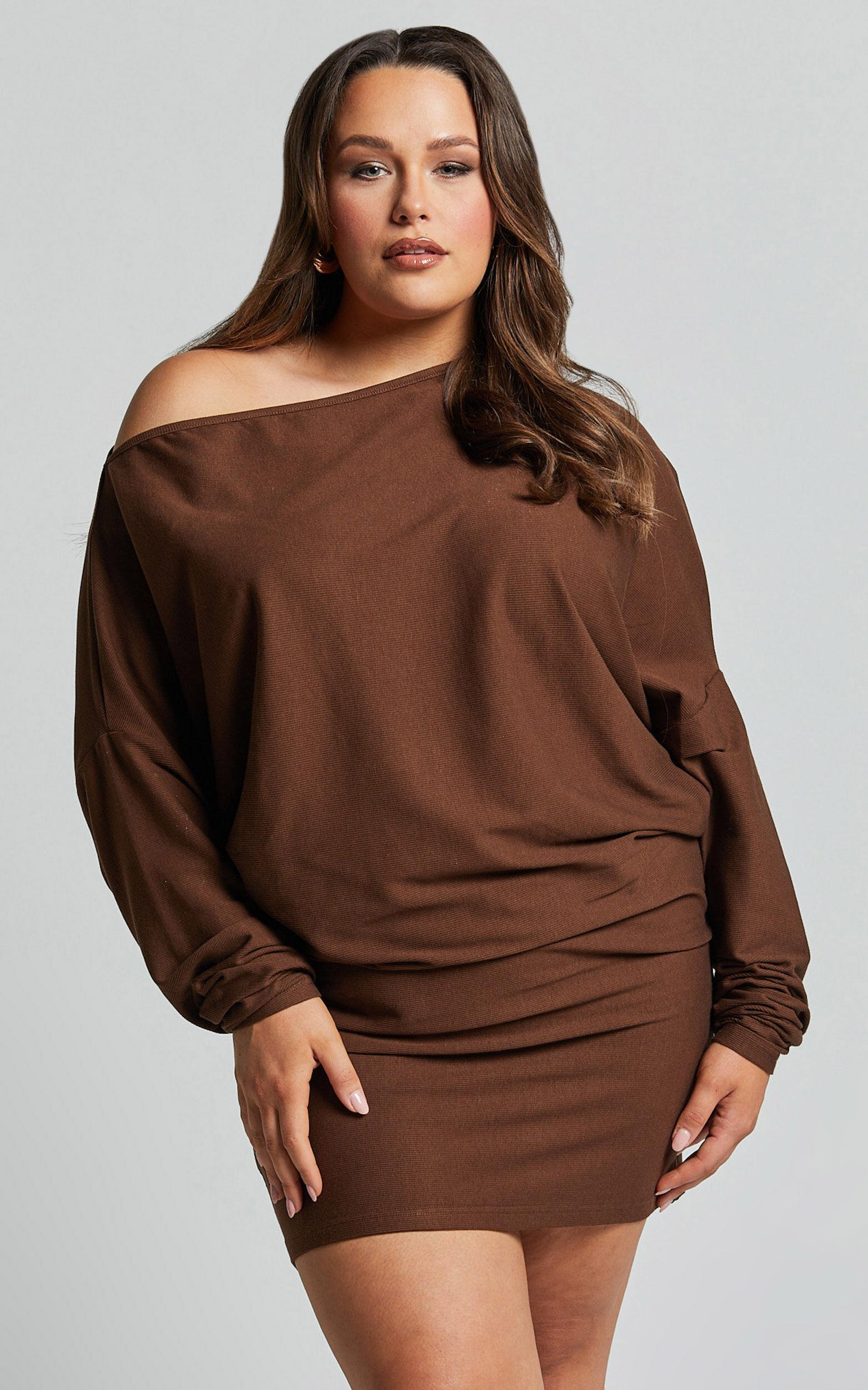 Fermina Mini Dress - Long Sleeve Bodycon Dress in Chocolate Product Image