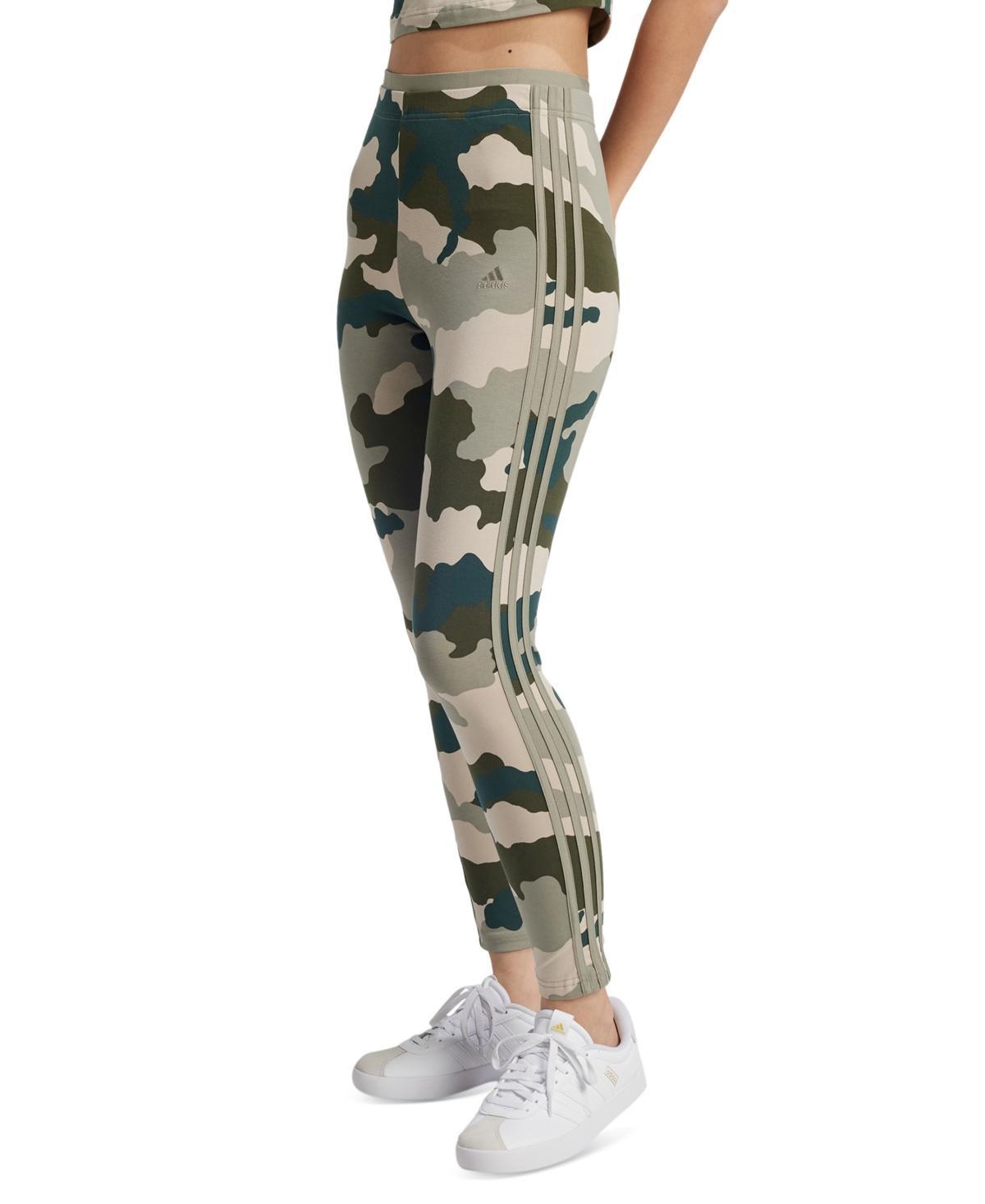 adidas Womens Camo Three Striped Leggings - Black Product Image