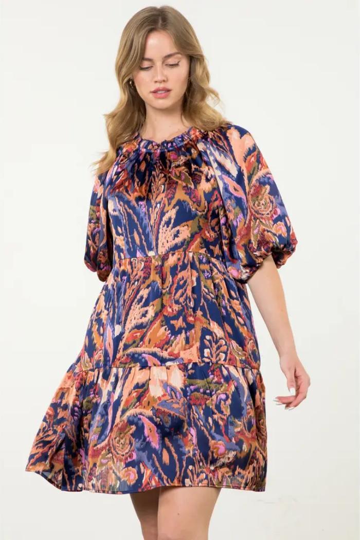 Puff Sleeve Print Dress Product Image