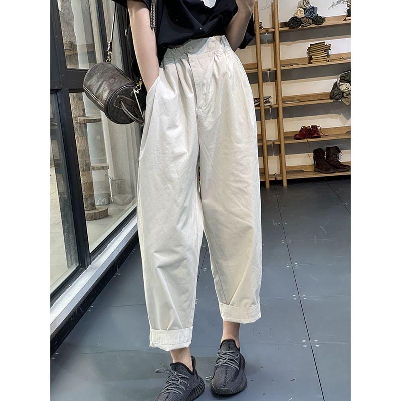 High Rise Plain Cropped Harem Pants Product Image