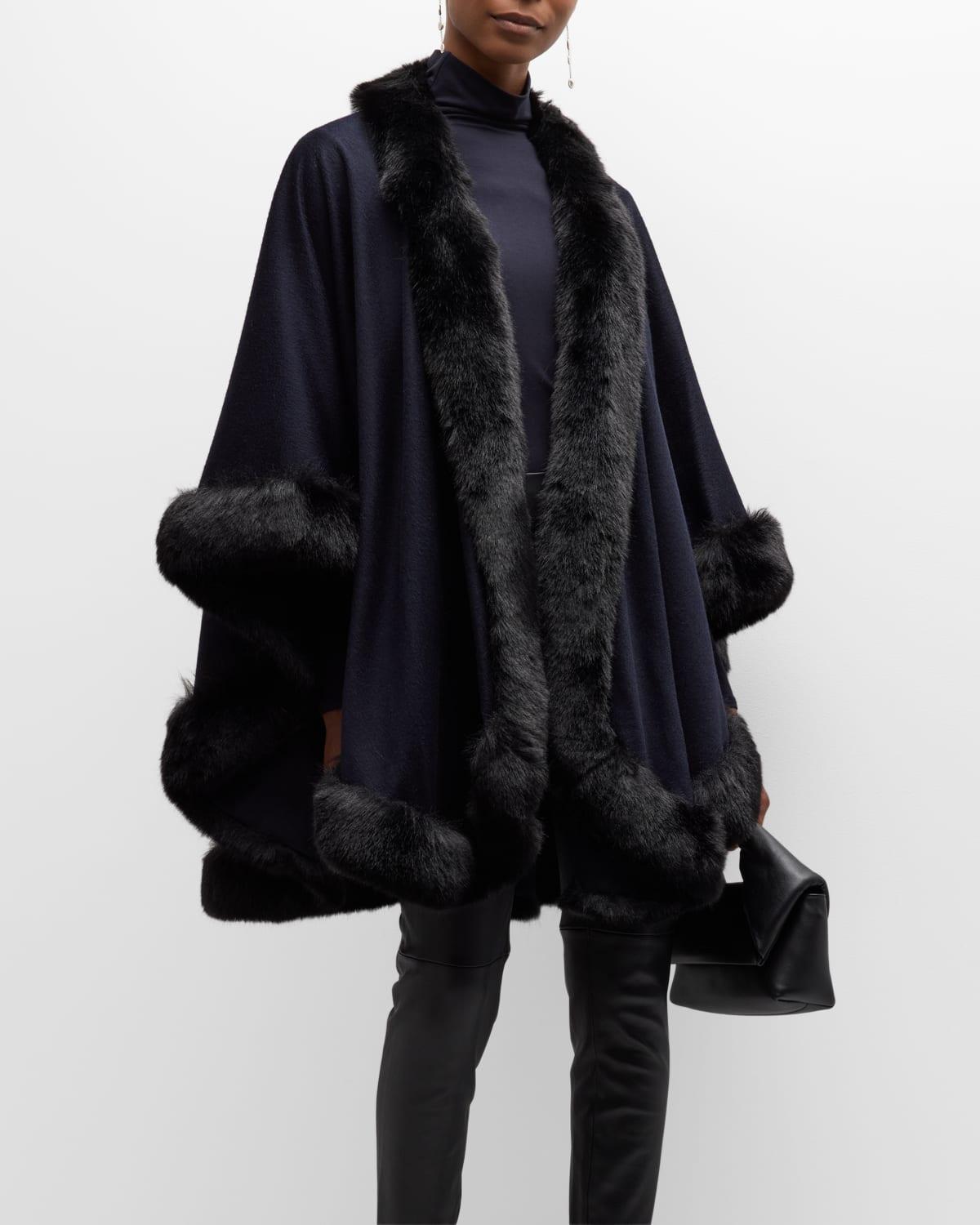 Sofia Cashmere Faux Fur Trim Cashmere Cape Product Image