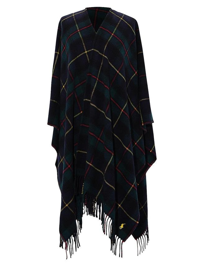 Womens Fringe-Trimmed Plaid Wool Oversized Wrap Product Image