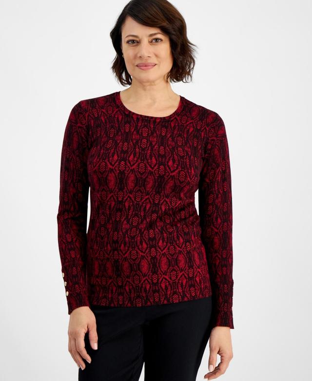 Jm Collection Womens Printed Crewneck Long-Sleeve Sweater, Created for Macys Product Image