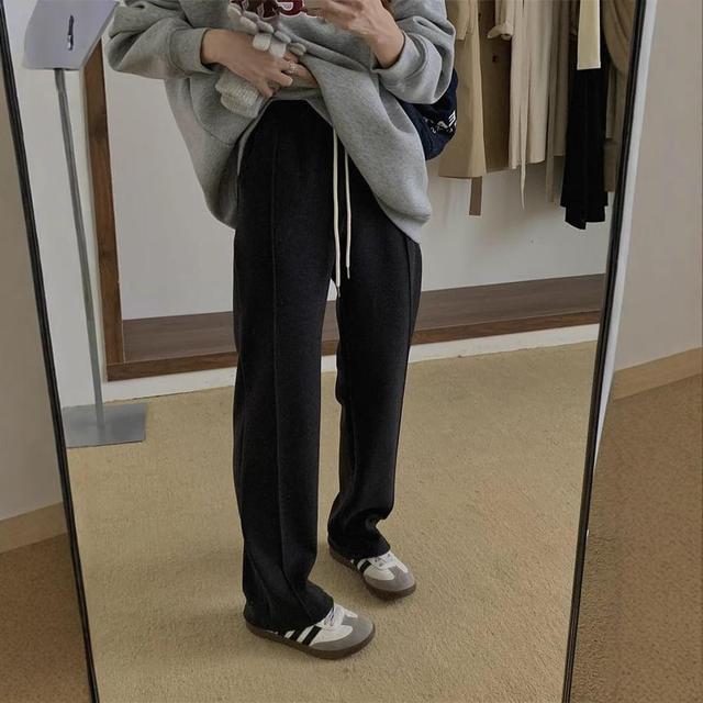 Drawstring Waist Plain Loose Fit Sweatpants Product Image