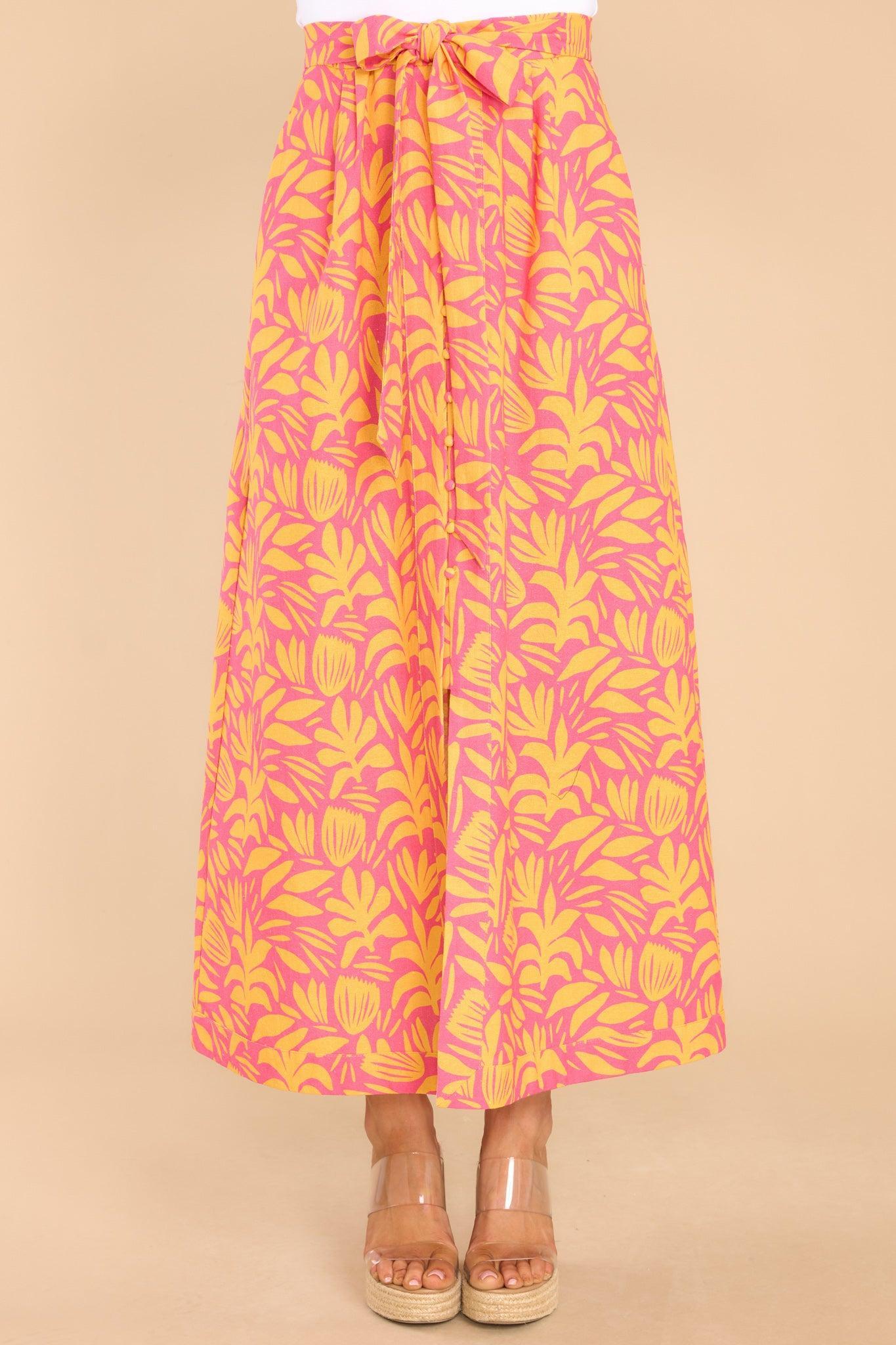 Palms Away Wild Over You Pink Yellow Print Skirt Product Image