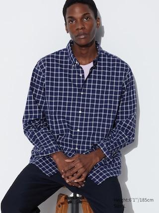 Mens Broadcloth Shirt Checked Navy Small UNIQLO US Product Image