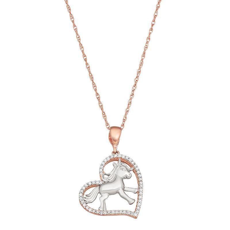 Jewelexcess 1/6 Carat T.W. Diamond Two-Tone Sterling Silver Unicorn Heart Pendant Necklace, Womens Two Tone Product Image