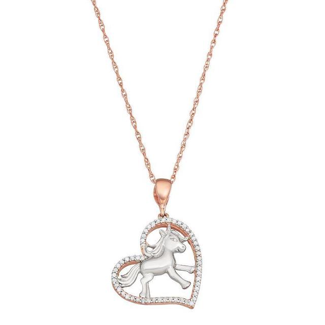 Jewelexcess 1/6 Carat T.W. Diamond Two-Tone Sterling Silver Unicorn Heart Pendant Necklace, Womens Two Tone Product Image