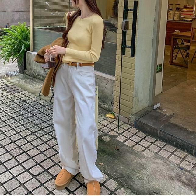 Long Sleeve Round Neck Plain Ribbed Knit Top Product Image