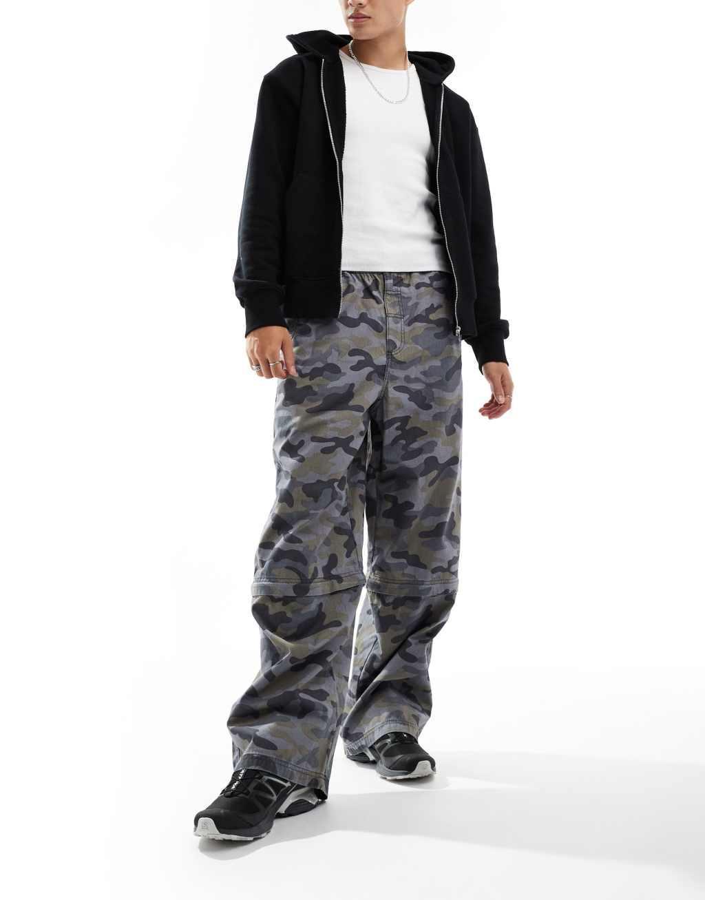 COLLUSION pull on adjustable waist baggy skater pants in camo Product Image