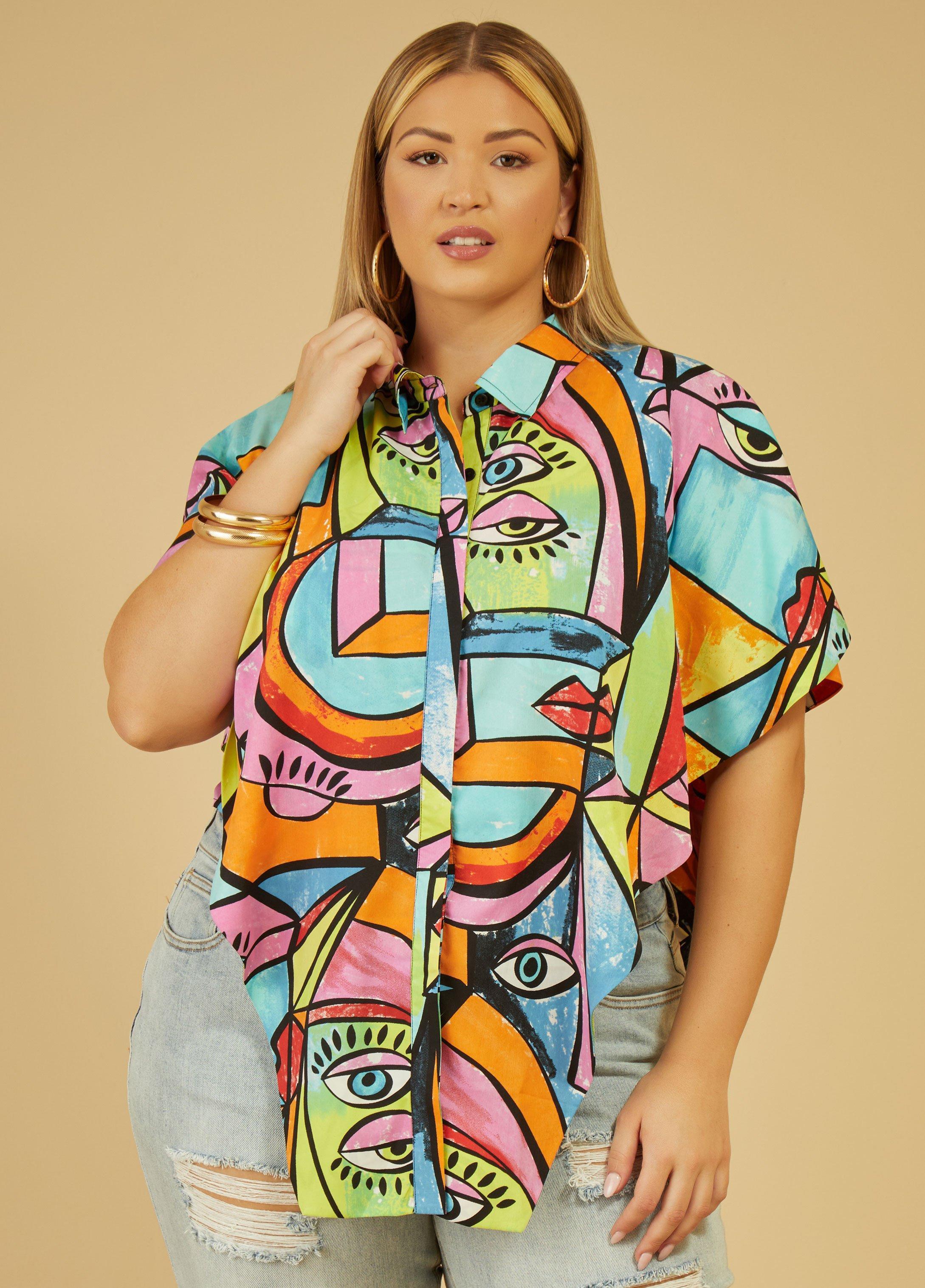 Plus Size Layered Eye Print Shirt Ashley Stewart Product Image