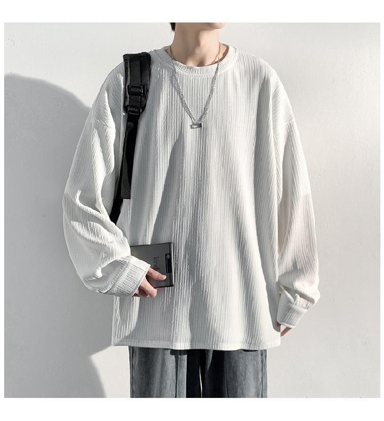 Long Sleeve Crew Neck Plain T-Shirt Product Image