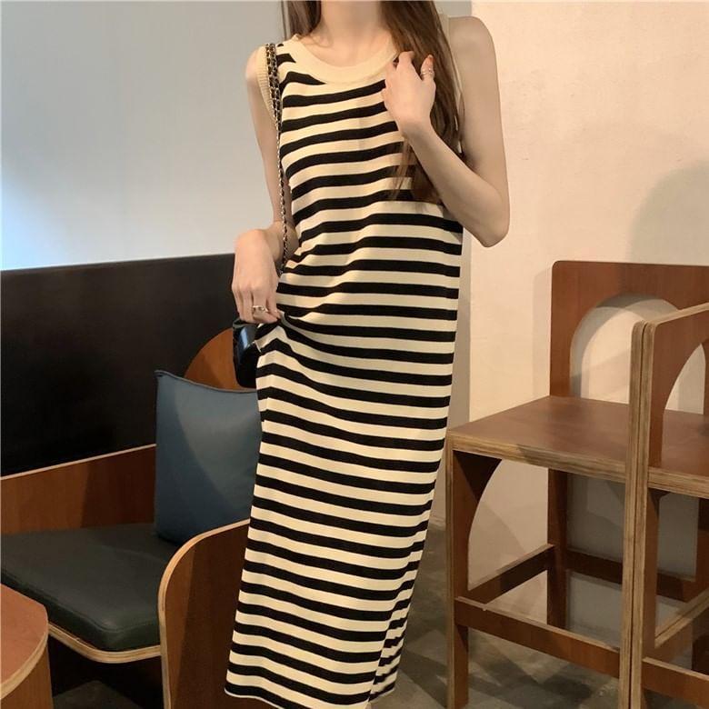 Striped Sleeveless Round Neck Bodycon Long Dress product image