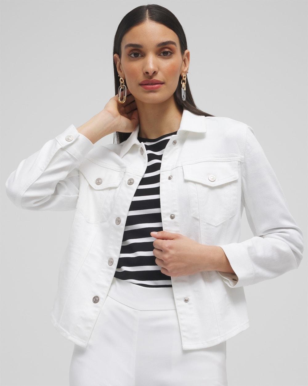 Women's No Stain Cropped Shirttail Denim Jacket Product Image