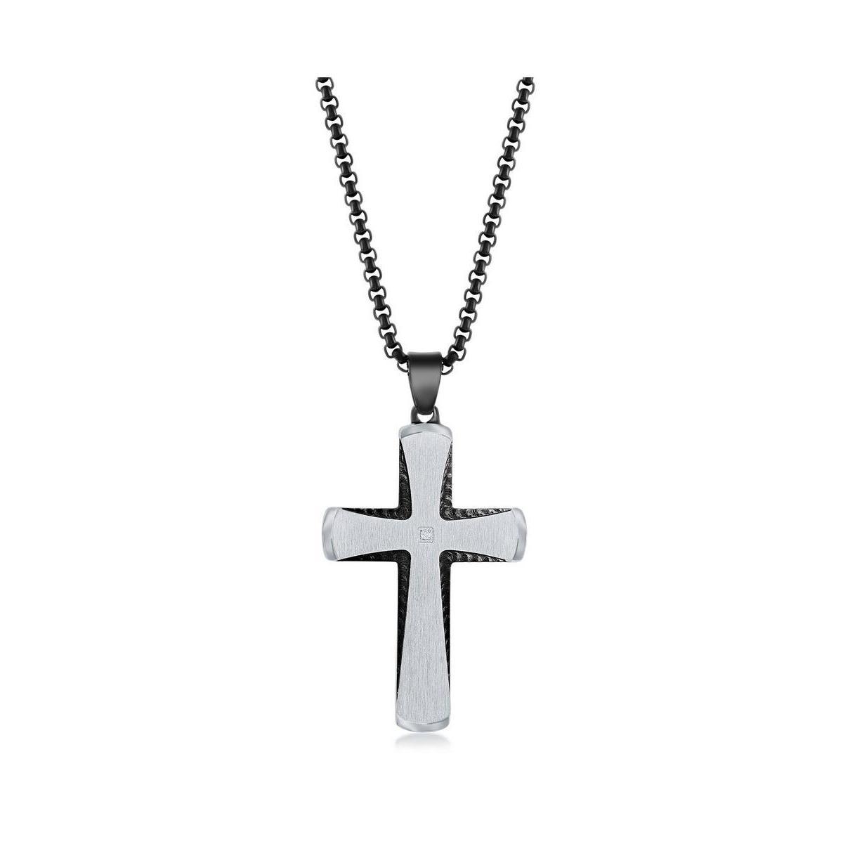 Metallo Stainless Steel Silver & Blue Plated Cross Necklace, Mens Black Product Image