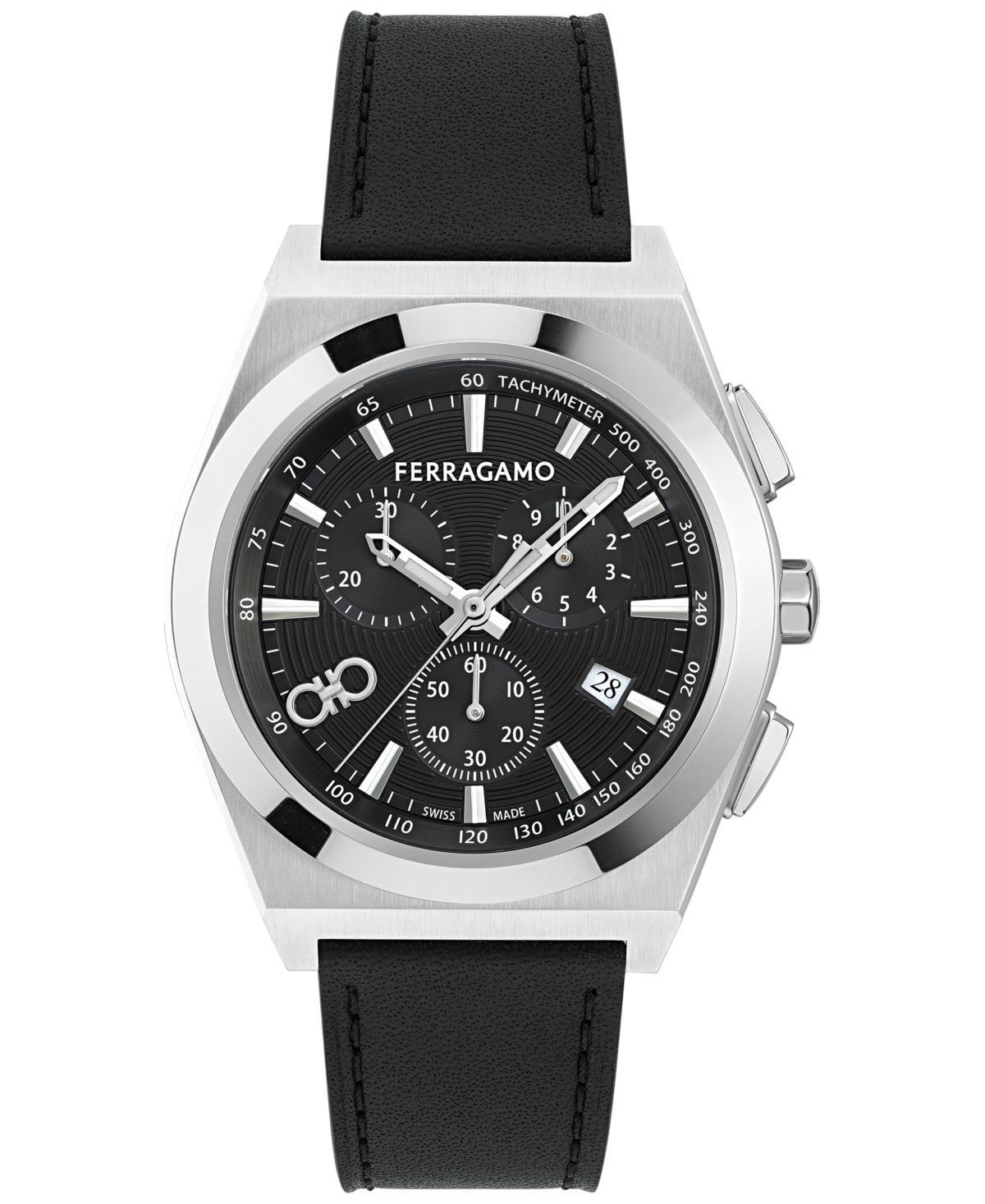 Salvatore Ferragamo Mens Vega Upper East Chronograph Black Leather Strap Watch Product Image