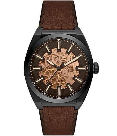 Fossil Mens Everett Automatic Dark Brown Eco Leather Strap Watch Product Image