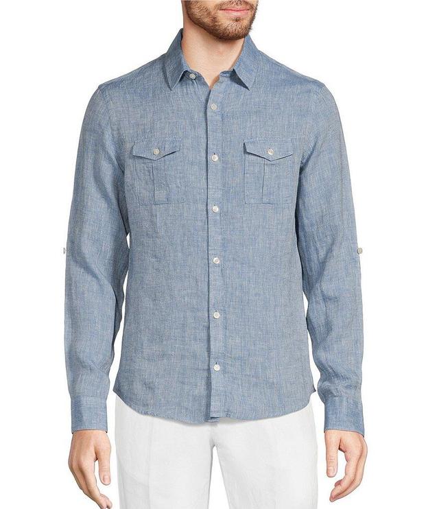 Murano Baird McNutt Linen Slim Fit Two Pocket Solid Long Sleeve Shirt Product Image