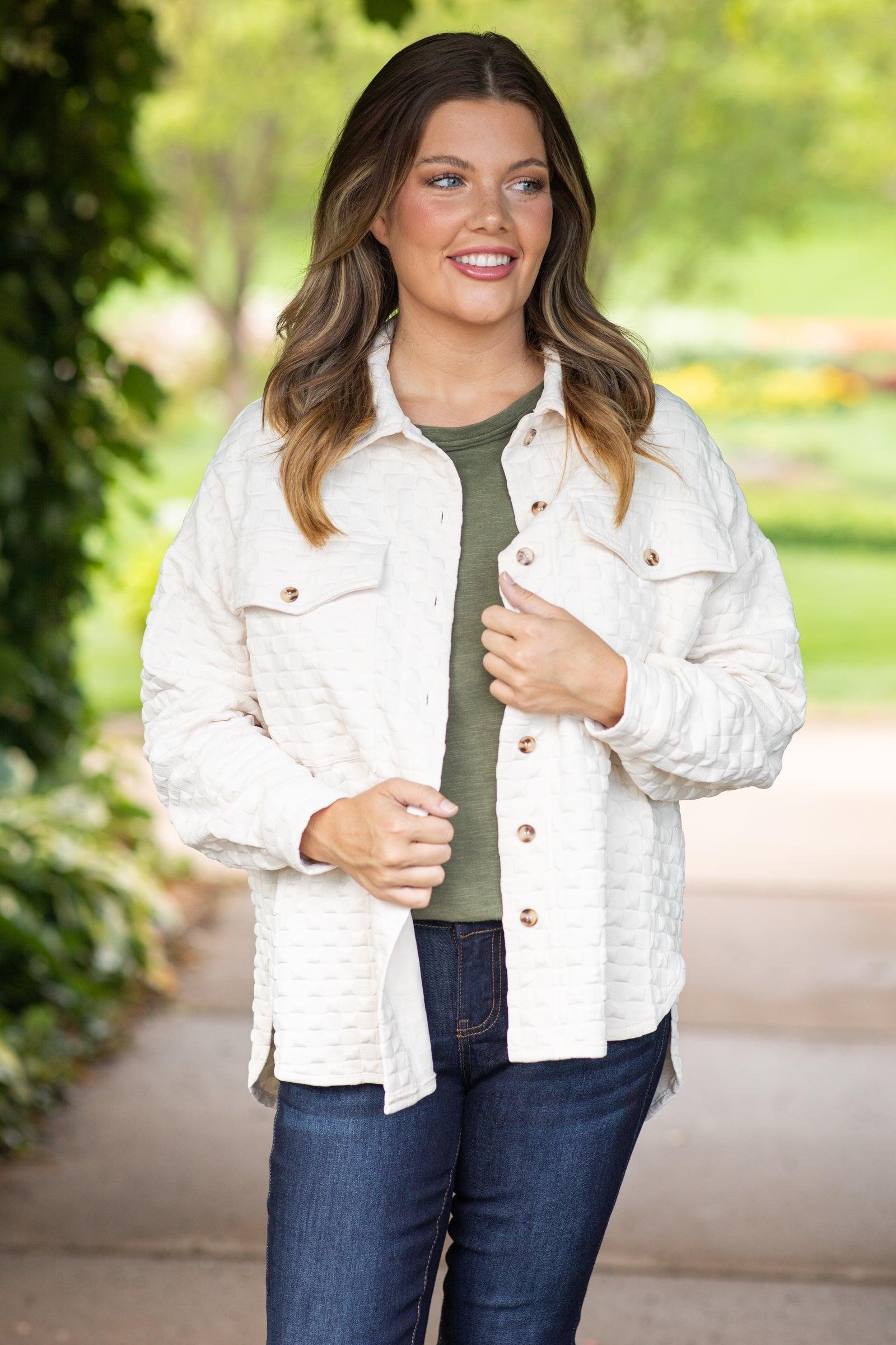 Ivory Textured Knit Shacket Product Image