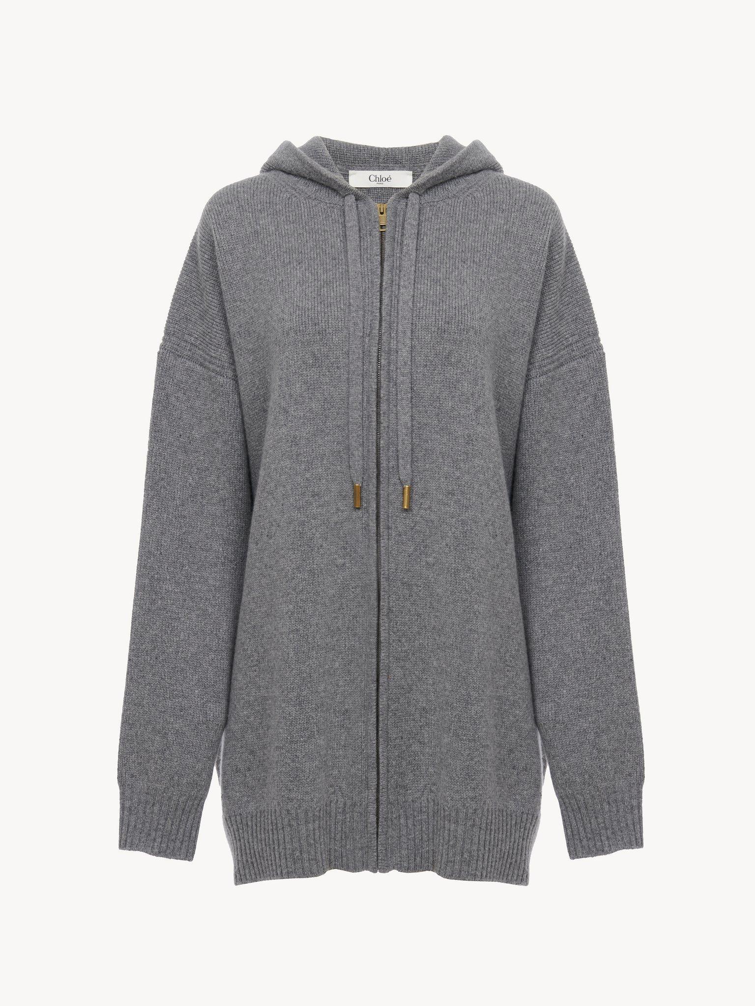 Oversized zipped hoodie in wool & cashmere knit Product Image