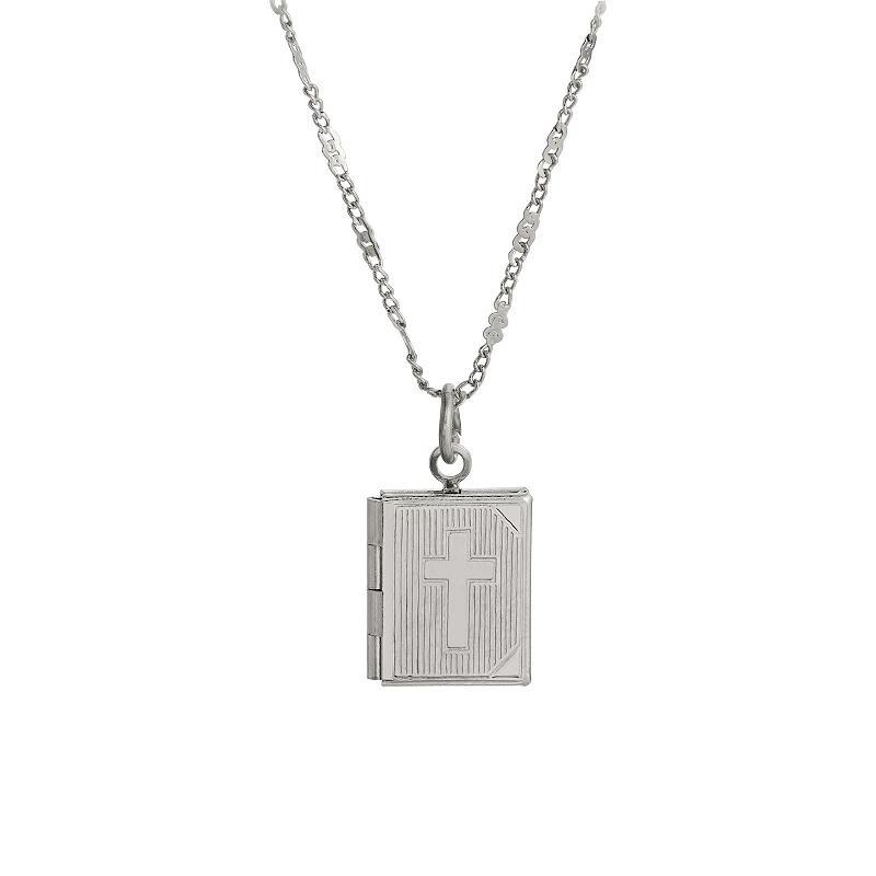 Symbols of Faith Bible with Cross Double Photo Locket Necklace, Womens, Gray Product Image