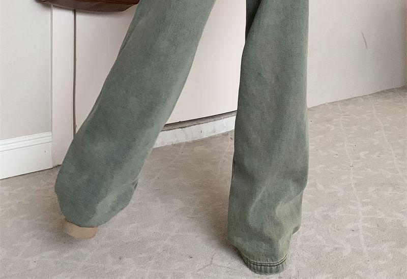 High Rise Fleece-Lined Washed Wide Leg Jeans Product Image