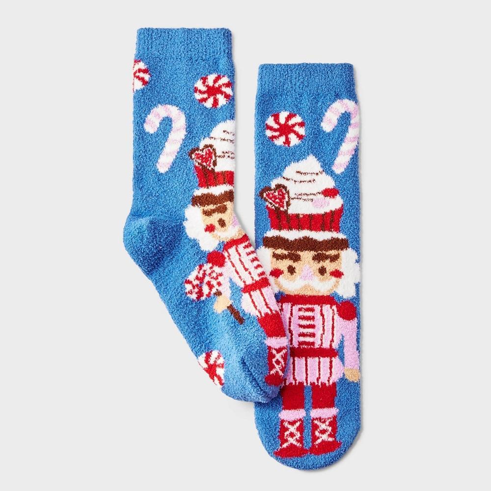 Women's Candy Nutcracker Cozy Christmas Crew Socks with Gift Card Holder - Wondershop™ Blue 4-10 Product Image