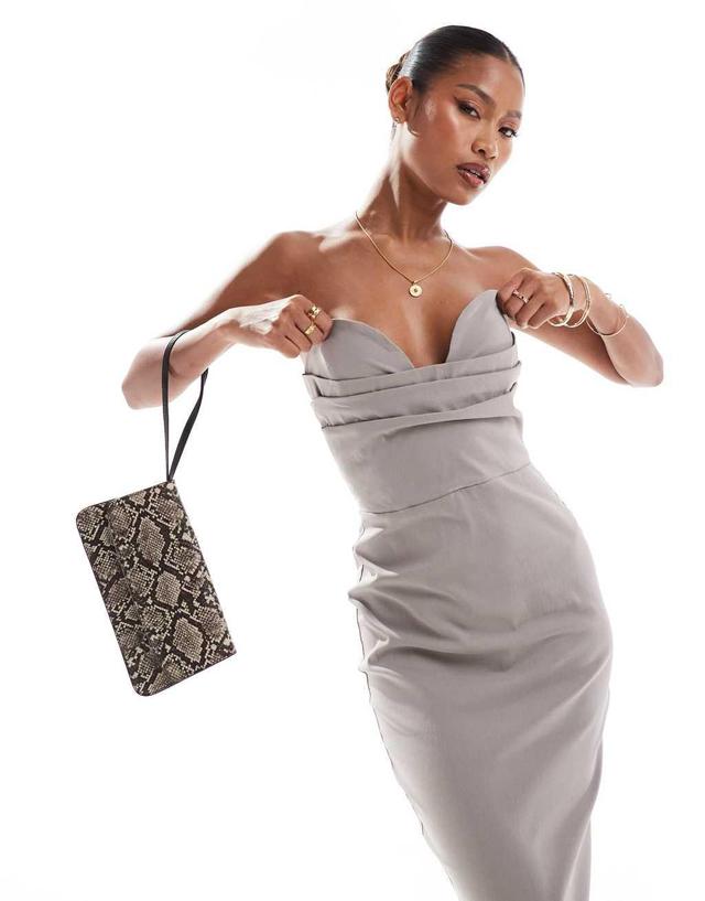 Vesper bandeau sweetheart neckline bodycon midaxi dress in taupe Product Image