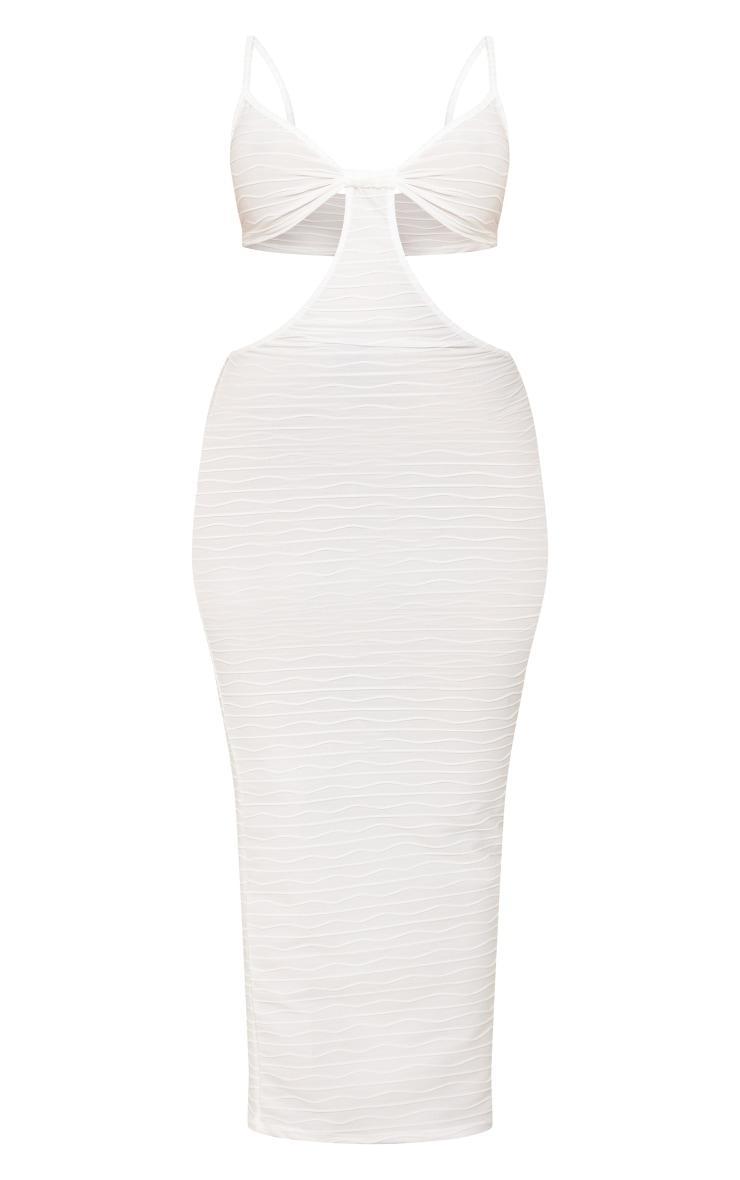 White Textured Cut Out Knot Detail Strappy Midaxi Dress Product Image