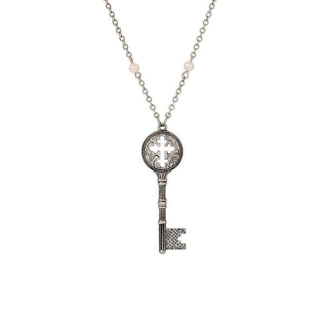 Symbols of Faith Silver Tone Cross Key Pendant 28 Necklace, Womens Product Image