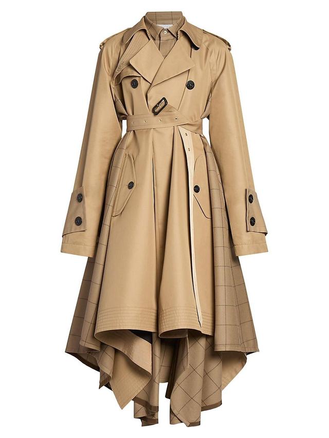 Womens Windowpane Check Gabardine Trench Coat Product Image