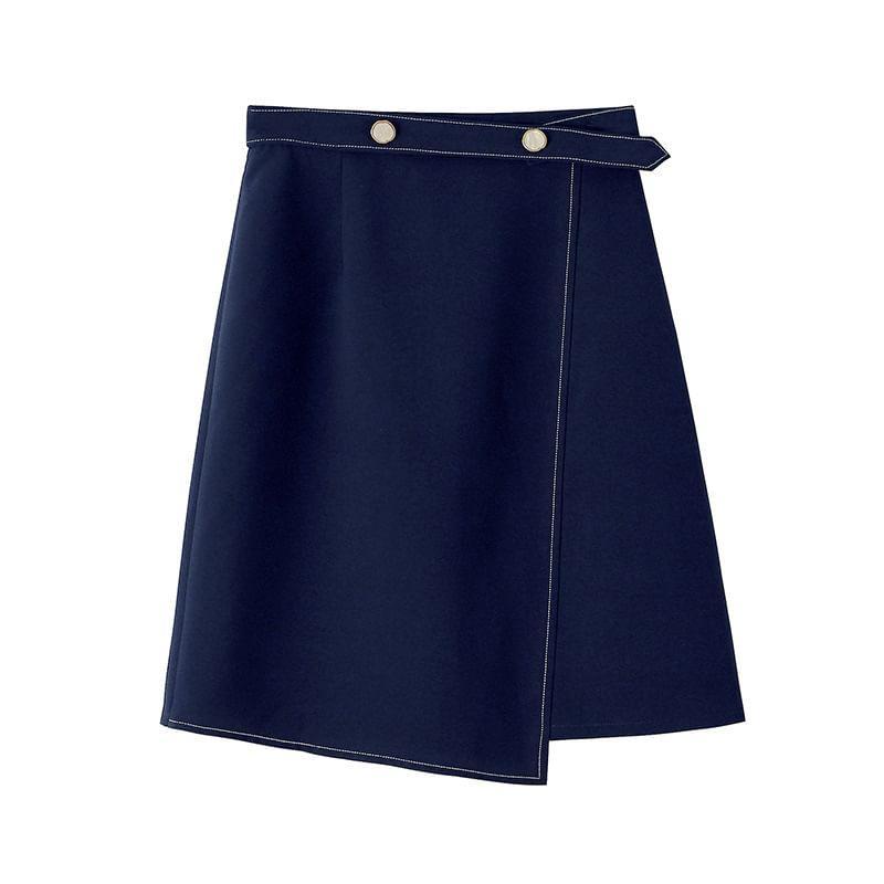 High Waist Contrast Trim Asymmetrical A-Line Skirt Product Image