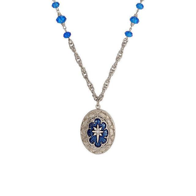 Symbols of Faith Enamel Star of Bethlehem Locket Necklace, Womens, Blue Product Image