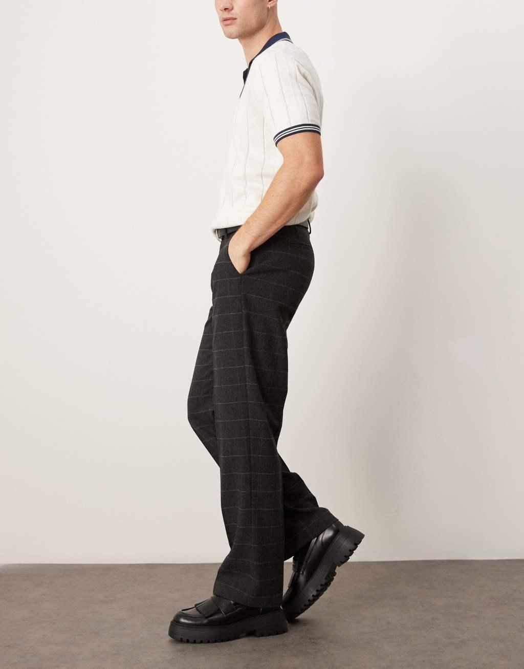 ASOS DESIGN smart straight leg wool mix pants in gray check Product Image