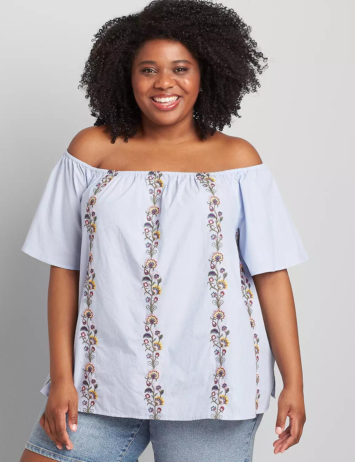 Embroidered Chambray Off-The-Shoulder Top product image