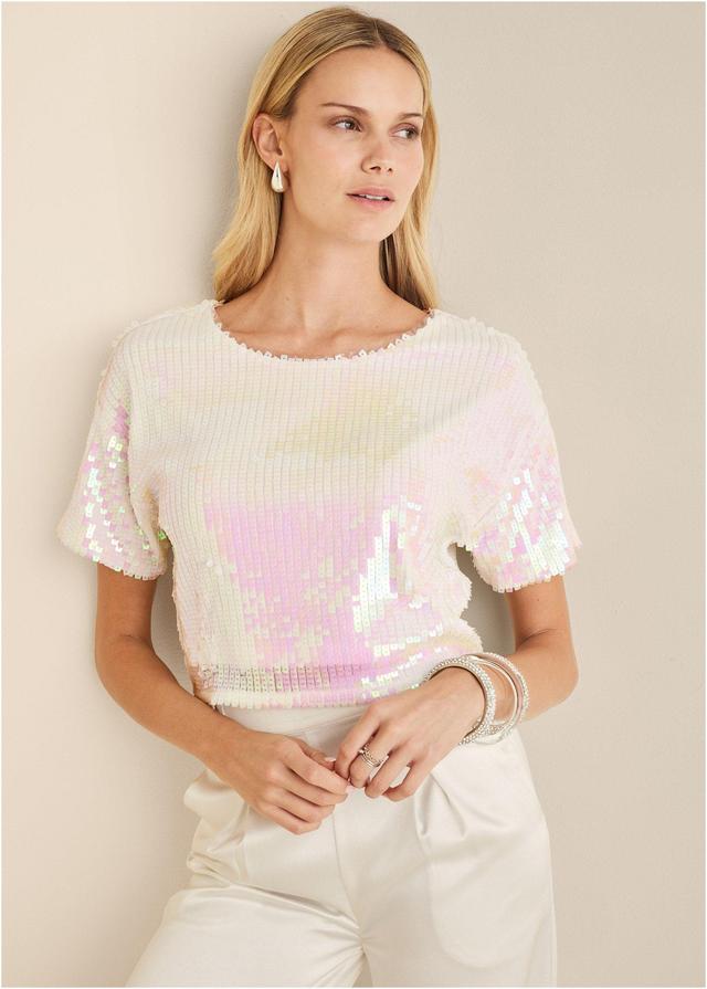 Stretch Sequin Top - Pearl White Product Image