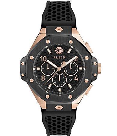 Philipp Plein Mens Chrono Royal Black Silicone Two Tone Strap Watch Product Image